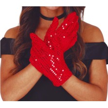 Guantes cortos lentejuelas rojos