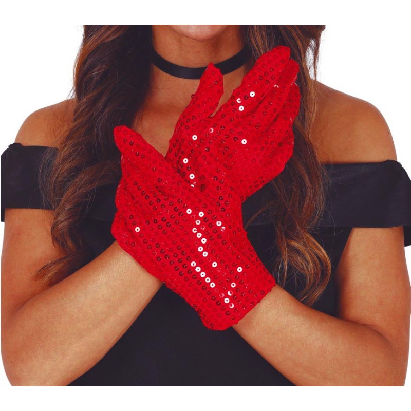 Guantes cortos lentejuelas rojos
