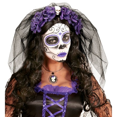 Diadema rosas violetas con calavera