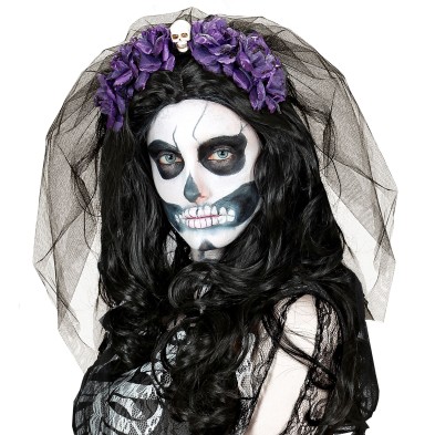 Diadema rosas violetas con calavera
