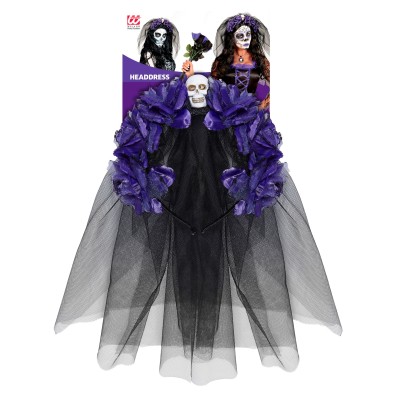 Diadema rosas violetas con calavera