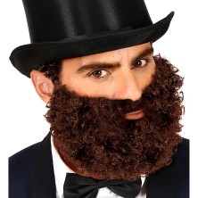 Barba con bigote rizada castaña