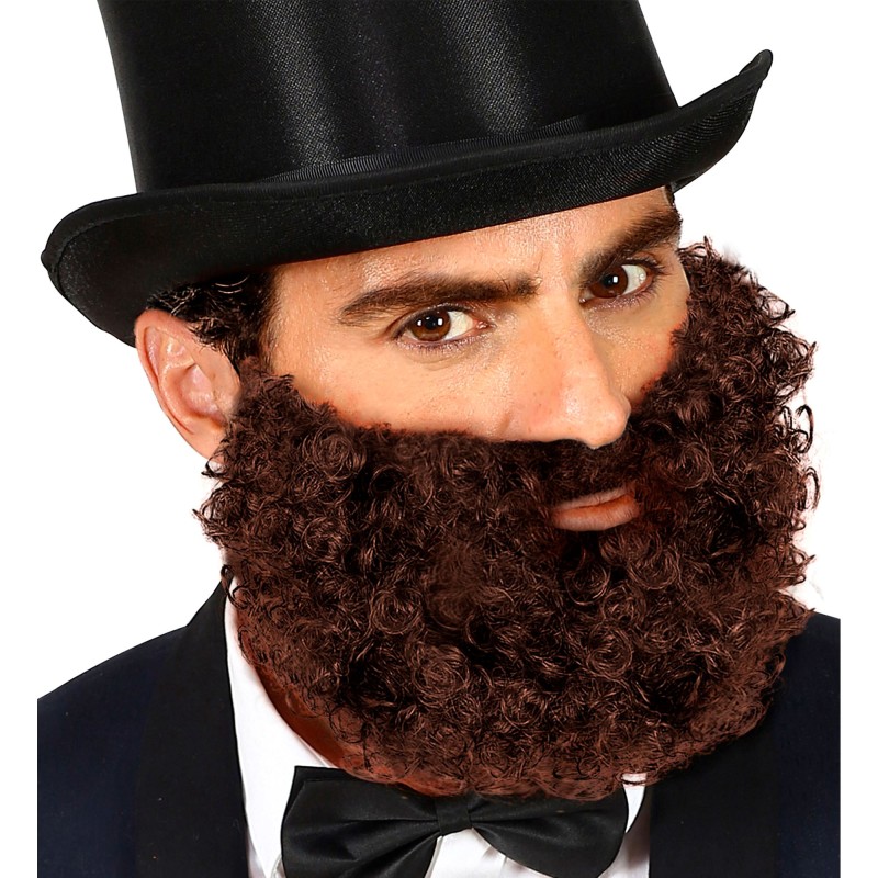 Barba con bigote rizada castaña