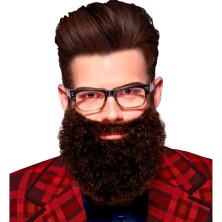 Barba con bigote rizada castaña
