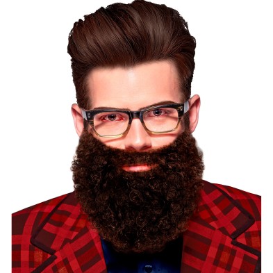 Barba con bigote rizada castaña