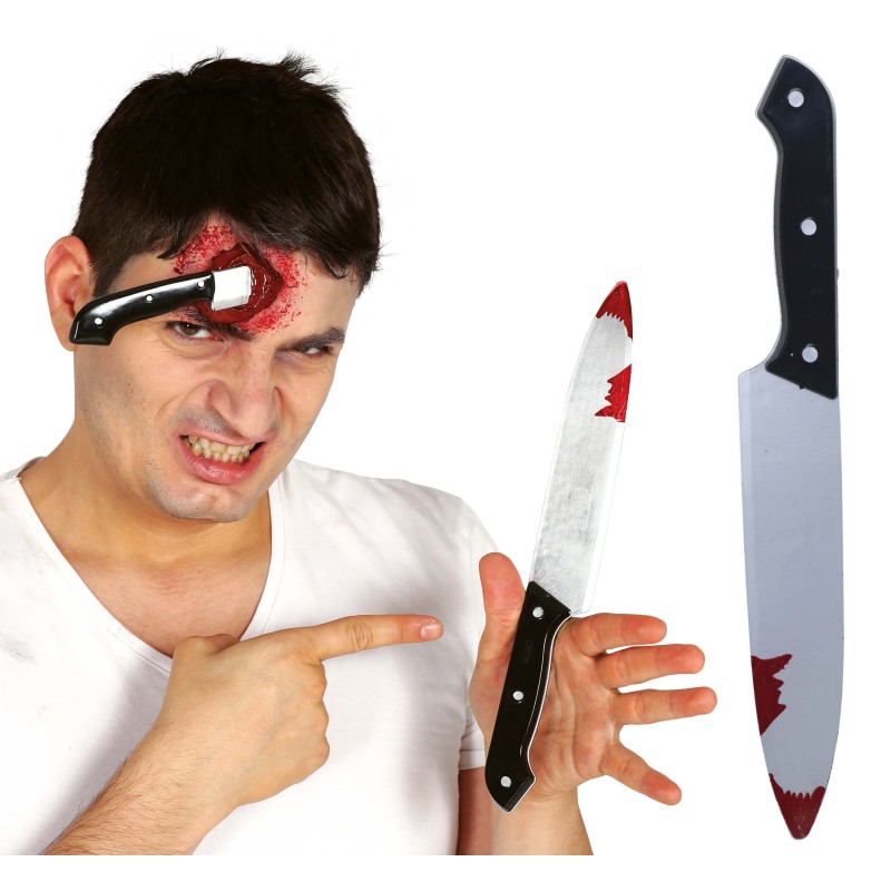 Set De 2 Cuchillos De Plástico Con Sangre Falsa + Tatuajes De Cicatriz Para Halloween – Accesorios De Terror Realistas