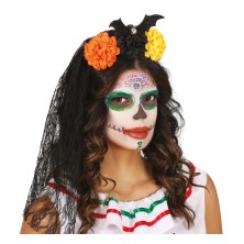 Diadema con flores y velo