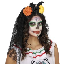 Diadema con flores y velo