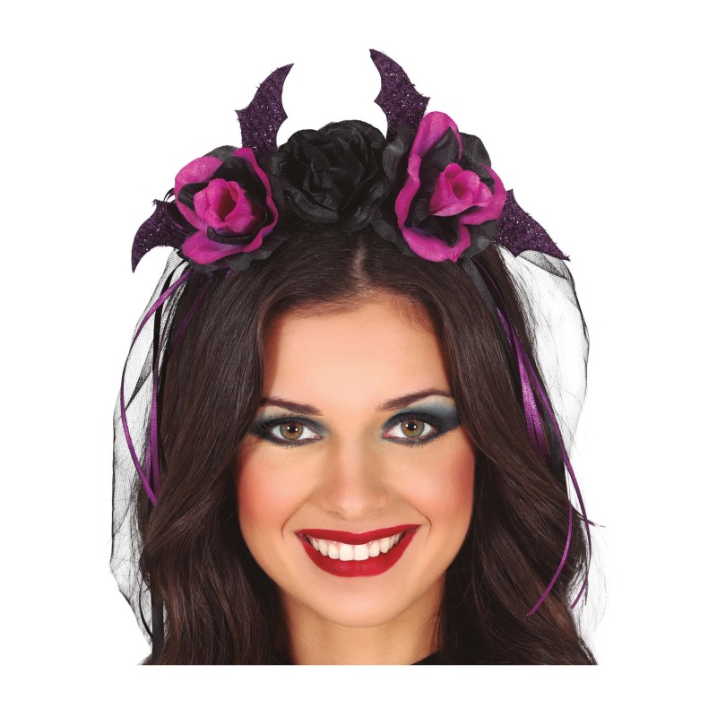 Diadema de Flores negras y lilas