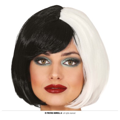 Peluca media melena blanca y negra