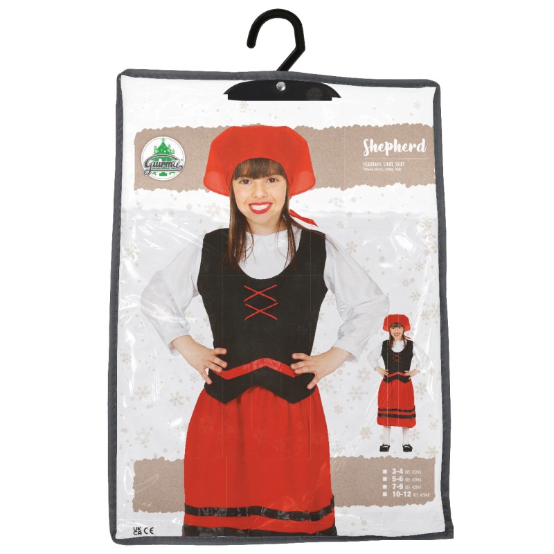 Disfraz De Pastora Para Niña | Especial Navidad Talla 3-4 | Con Pañuelo, Camisa Con Chaleco Y Falda | 100% Poliéster