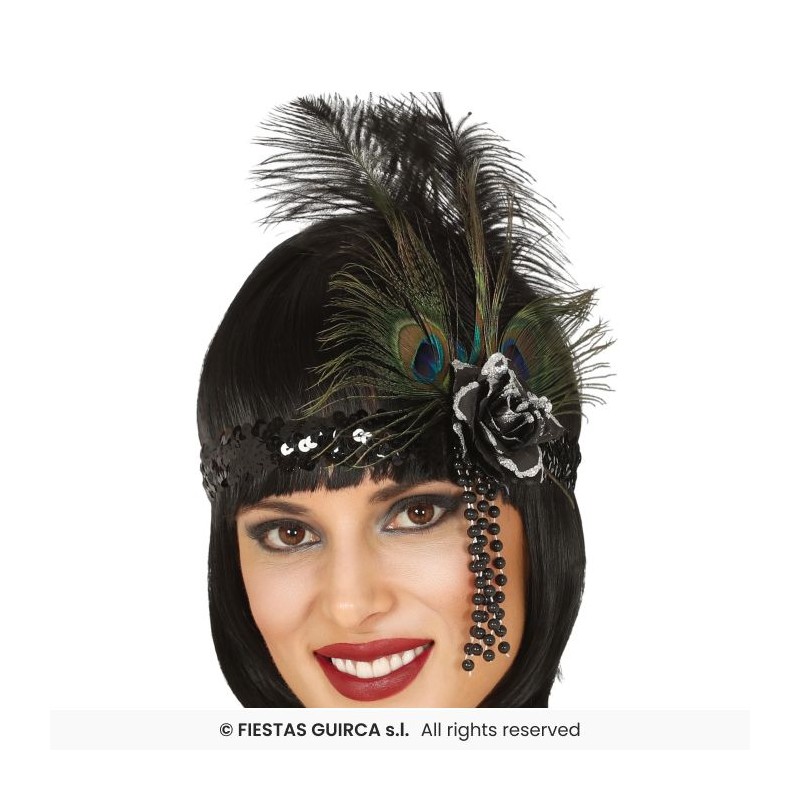 Cinta Lentejuelas negra con pluma