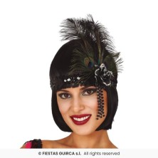 Cinta Lentejuelas negra con pluma