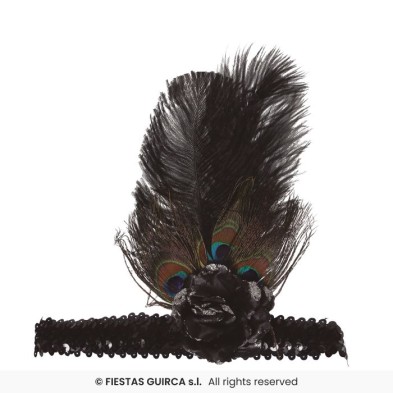 Cinta Lentejuelas negra con pluma