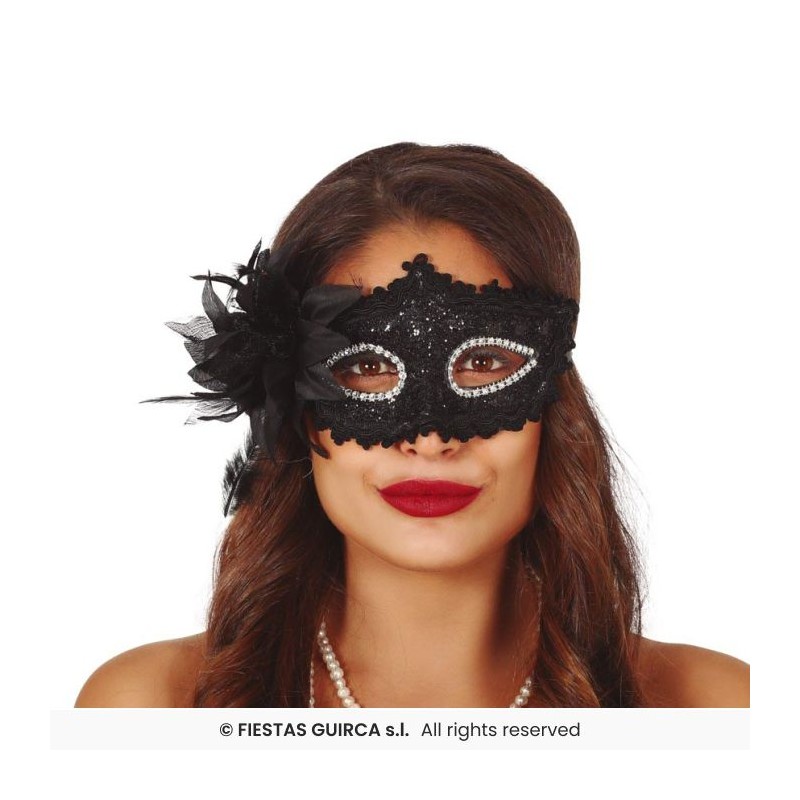 Antifaz negro con flor