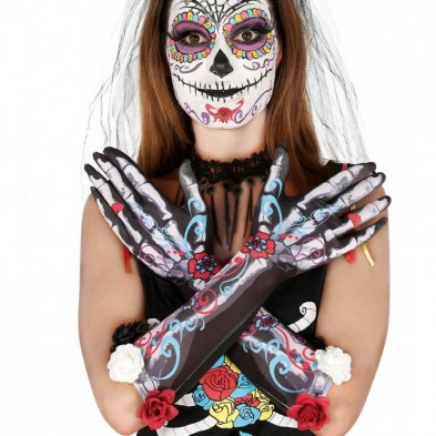 Guantes esqueleto con flores