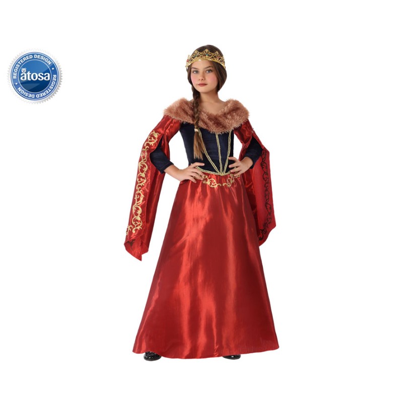 Disfraz de reina medieval rojo y azul para mujer