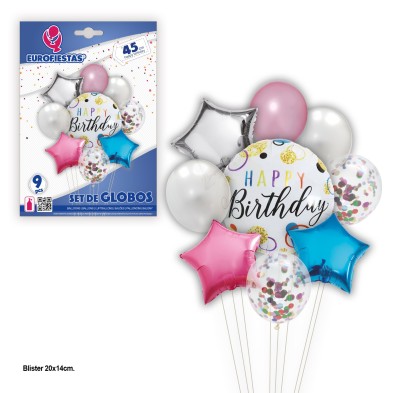 Conjunto de globos Feliz Cumpleaños