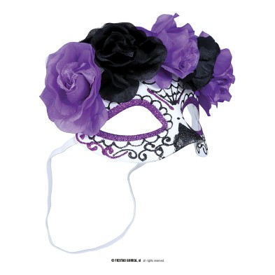 Antifaz Catrina con flores lilas y negras